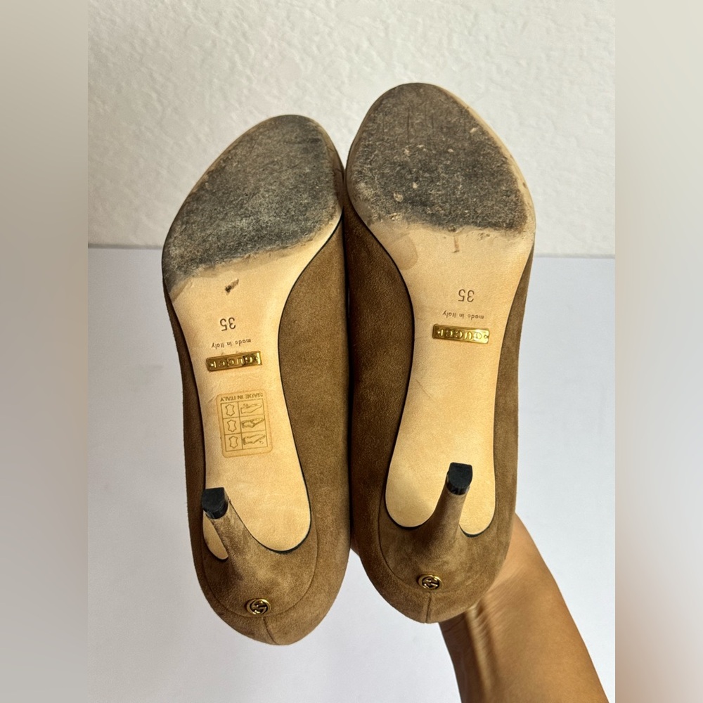 GUCCI Pumps Heel Suede Brown Size EU 35 - Picture 7 of 11